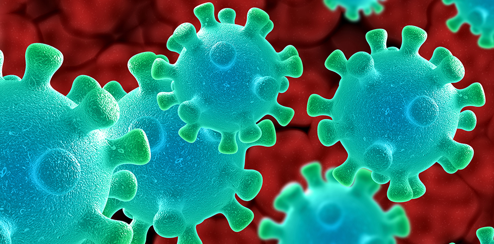 3D render of an abstract medical background depicting Coronavirus cells