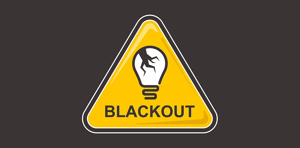 yellow blackout sign on a blue background. flat vector illustration