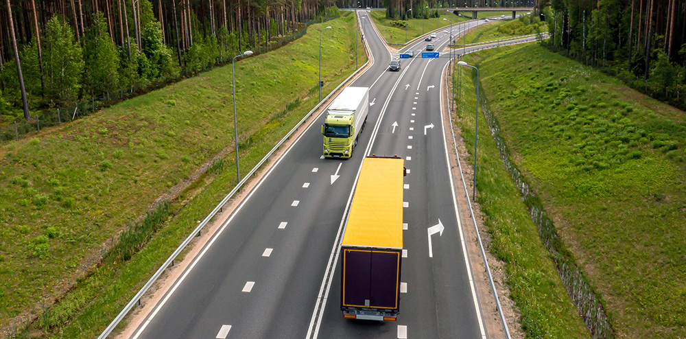 Highway A1 Via Baltica (between Vilnius, Riga and Tallinn), road section next to Saulkrasti, Latvia, aerial view